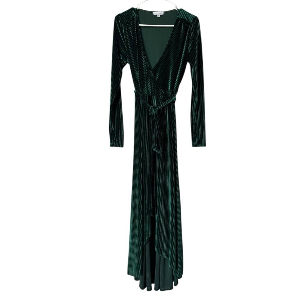 Baltic Born Emerald Green Striped Velvet Velour Wrap‎ Dress Women Size Small